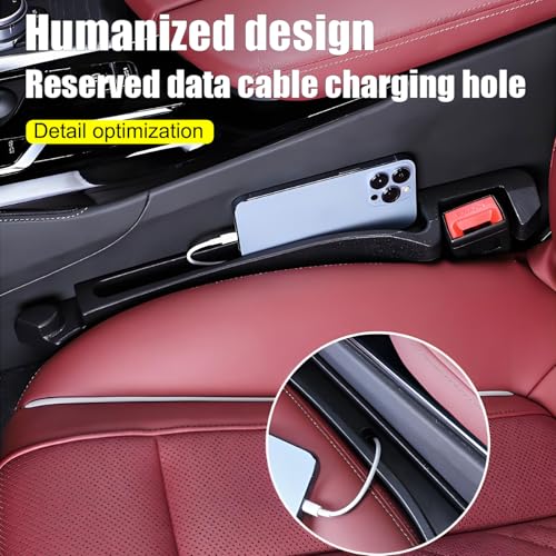 2 Pack Upgrade TPU Universal Dual Car Seat Gap Filler with Hooks, 4 in 1 Black Car Gap Plug Seat Fillers with Hook Odorless for Cars SUV, Console Side Gap Storage Organizer with Charge Cable Hole - color: Black-2PCS with Hook