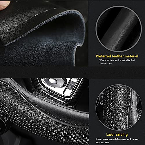 Leather Car Steering Wheel Cover 15 inch Universal Fit Microfiber Steering Wheel Cover Anti-Slip, Soft, Breathable, Full Surround Car Wheel Cover - color: Black