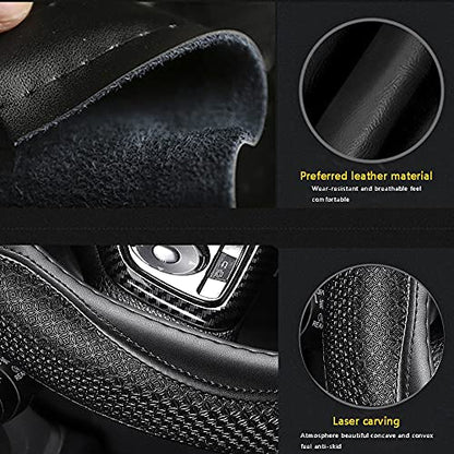 Leather Car Steering Wheel Cover 15 inch Universal Fit Microfiber Steering Wheel Cover Anti-Slip, Soft, Breathable, Full Surround Car Wheel Cover - color: Black