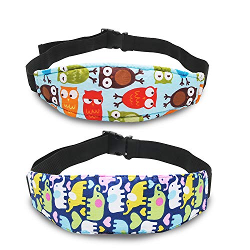 Baby Carseat Head Support,Car seat Straps Pillow Support Ban,Stroller Neck Relief Strap Headrest,Slumber Sling Sleep Positioner for Toddler Infants Child Children Kids（Blue Elephant + Owl） - color: Blue