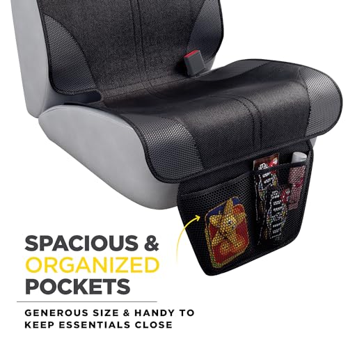 Car Seat Protector for Baby and Child – Non-Slip, Thick Padded Cover with 2 Mesh Pockets – 1 Pack - color: Black - 2 Pocket