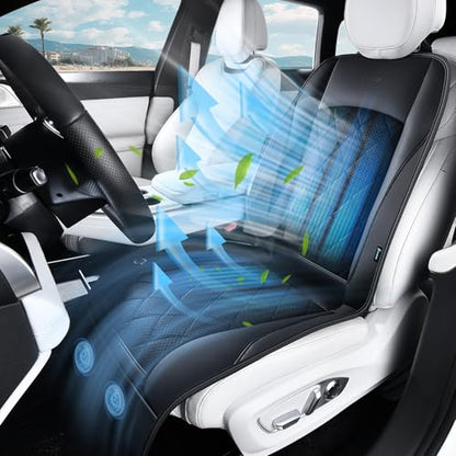 FLORICH Cooling Car Seat Cover, Ventilated Seat Cushion Cooling Car Seat Pad for Summer Driving with Powerful Turbo Fans Universal Fit for Car SUV Truck Van-Deep Black - color: Deep Black