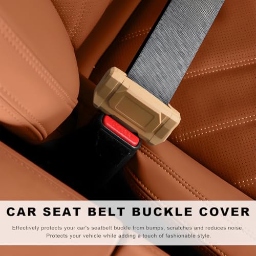 2 PCS Car Seat Belt Buckle Covers, Anti-Scratch Silicone Auto Seatbelt Clips Protector, Universal Seat Belt Buckle Protective Sleeve for SUVs Vans Trucks, Car Accessories (Brown) - color: Brown