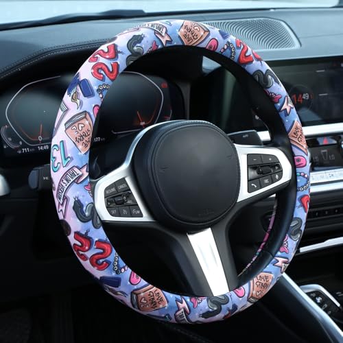 Pop Singer Tags Steering Wheel Cover Auto Steering Wheel Protector, Anti-Slip, Breathable, Absorbing Sweat, Universal Car Accessories 14.5–15 inch - style: Pop Singer