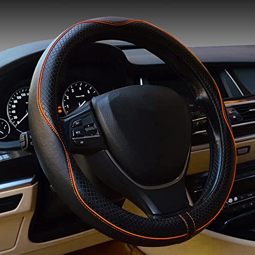 Car Steering Wheel Cover, Anti-Slip, Safety, Soft, Breathable, Heavy Duty, Thick, Full Surround, Sports Style (Black with Light Orange Line) - color: Black with Light Orange Line