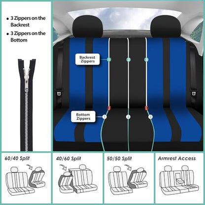 FH Group Three Row Set Striking Striped 7 Seater Car Seat Covers Airbag & Split Bench Compatible â€“ Universal Fit for Cars Trucks & SUVs Blue/Black - color: Blue, size: 3 Row/7 Seater