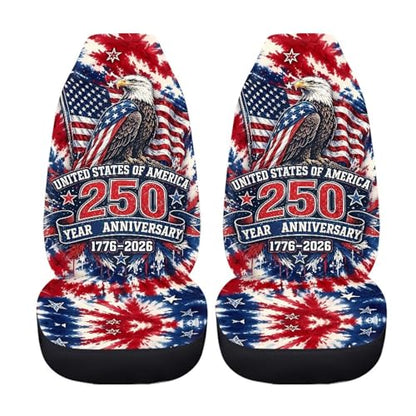 American Flag 250th Anniversary Patriotic Car Seat Covers Full Set of 2, Eagle Patriotic Seat for Auto Front Seats, Tie Dye Breathable Car Accessories for Sedan Truck SUV - color: American Flag 250th