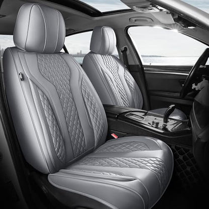Leather Car Seat Covers Full Set, Breathable Faux Leather Seat Covers for Cars SUV Sedan Waterproof Grey - color: Grey