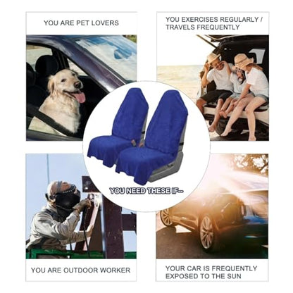 Car Seat Towel Cover, 2pcs Universal Front Seat Protector for Cars, SUVs and Trucks, Sweat Towel Car Seat Cover for Gym, Yoga, Swimming, Pets and Family Travel, Blue