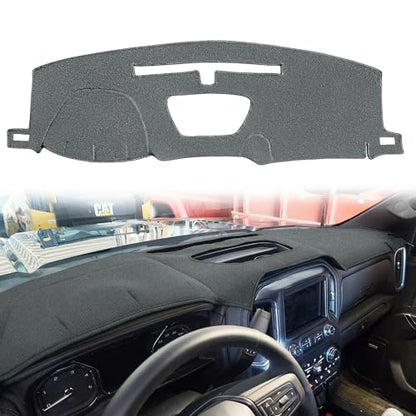 Yiz Dash Cover Mat Custom Fit for 2019-2025 Chevy Chevrolet Silverado 1500 2500HD 3500HD/2019-2023 GMC Sierra 1500 2500HD 3500HD w/o Heads Up Display and Speaker,Dashboard Pad Carpet(Dark Gray) J130 - color: 19-21DarkGray