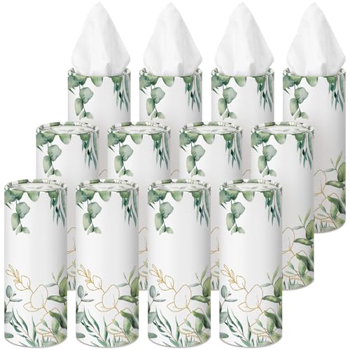 12 Pack Car Tissue Cylinder Holder Bulk with 3 Ply Facial Tissues, Round Napkin Holders for Car Cup Holder Cylinder Travel Paper Tubes Bulk Round Napkin Boxes Packs(Eucalyptus) - style: Eucalyptus