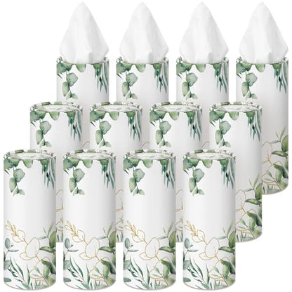 12 Pack Car Tissue Cylinder Holder Bulk with 3 Ply Facial Tissues, Round Napkin Holders for Car Cup Holder Cylinder Travel Paper Tubes Bulk Round Napkin Boxes Packs(Eucalyptus) - style: Eucalyptus