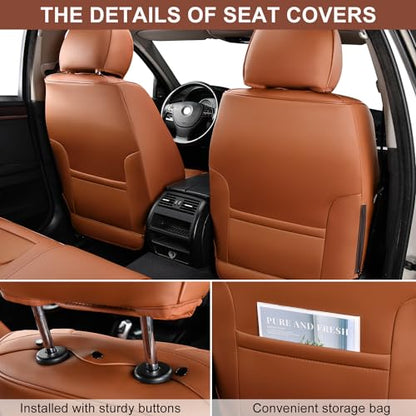 TIEHESYT Car Seat Covers Full Set, Breathable Leather Automotive Front and Rear Seat Covers, Car Seat Protectors Full Set, Compatible with Most Vehicles, SUV (Brown, Front Pair and Rear) - color: Mature Brown, size: Front Pair and Rear Headrestless