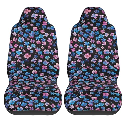 Car Seat Covers Full Set of 2 Blue and Pink Cherry Blossom Auto Seat Protector Polyester Fabric Front Seat Rear Bucket Seat Cover Universal fit for SUV Truck Van Sedans, Cute Floral - color: Pink Cherry Blossom