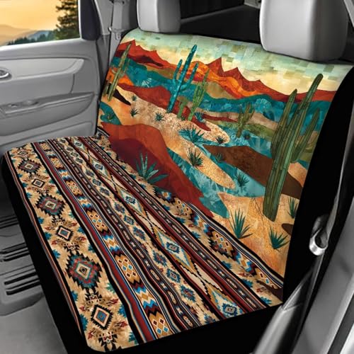 WELLFLYHOM Tribal Cactus Car Seat Cover Rear Bench Seat Covers for Truck SUV Aztec Universal Fit Car Accessories Auto Bench Seat Cover - color: Tribal Cactus