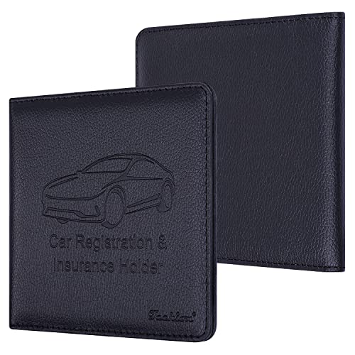 Car Insurance and Registration Holder, 5.5 x 5 Inch PU Leather Vehicle Glove Box Organizer Wallet Case for Insurance Card, Driver License, Paperwork - Black - color: Black