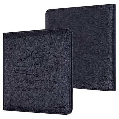 Car Insurance and Registration Holder, 5.5 x 5 Inch PU Leather Vehicle Glove Box Organizer Wallet Case for Insurance Card, Driver License, Paperwork - Black - color: Black