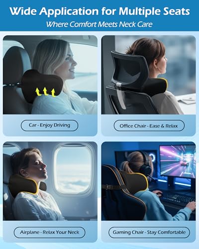 Lofty Aim Car Neck Pillow: 2 Pack Ergonomic Memory Foam Headrest Pillow for Driving, Adjustable Neck Support Cushion for Pain Relief, Head Rest Pillows for Car Seat, Truck - Black