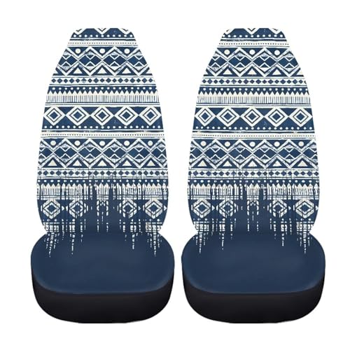 Dreaweet Aztec Seat Covers for Cars Front Seats Only Universal 2 Piece Southwestern Tribal Car Accessories Washable Elastic Bucket Seat Covers for SUV Sedan Easy to Install - color: Aztec Tribal Blue