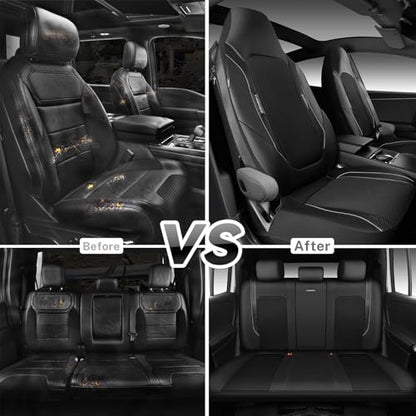 CAR PASS Faux Leather High Back Seat Covers Full Set, Sporty Waterproof Automotive Seat Covers, Anti Slip Airbag Compatible Universal Fit for Most Sedans Trucks Vans Suvs, All Black - color: Solid Black Full Set