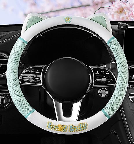 Women's Cartoon Steering Wheel Cover Comfortable, Breathable, Non-Slip All-Season Car Accessory Universal 15-inch Fit Suitable for Sedans, Pickup Trucks, and SUVs(Green) - color: Green