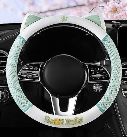 Women's Cartoon Steering Wheel Cover Comfortable, Breathable, Non-Slip All-Season Car Accessory Universal 15-inch Fit Suitable for Sedans, Pickup Trucks, and SUVs(Green) - color: Green