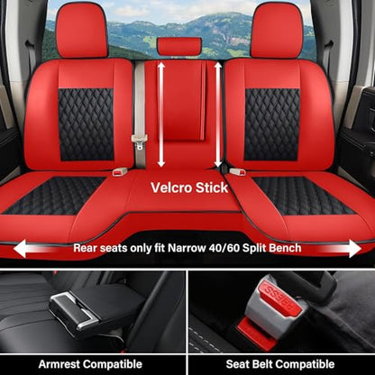 Coverado Chevy Chevrolet Silverado GMC Sierra Seat Covers Full Set, Custom Fit for 2014-2018 1500, 2015-2019 2500HD 3500HD Crew Double Extended Cab Truck, Faux Waterproof Leather Seat Covers (Red) - color: Red, size: FullSet(2014-2018)