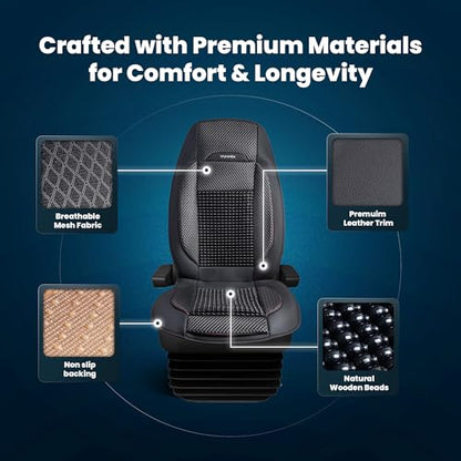 Semi Truck Beaded Seat Covers (Black, 1-Pack), Cooling Car Seat Cushion for Back Support, Anti-Sweat Truck Seat Covers, Universal Fit for Volvo, Kenworth, Freightliner