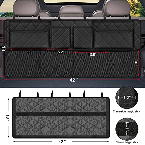Femuar Car Trunk Organizer, Large Capacity Backseat Trunk Organizer (42"*18"), Collapsible Car Storage Bag with 8 Pockets, SUV/MPV/Truck - Black - color: black