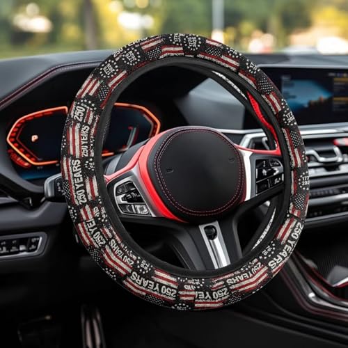 AFPANQZ American Flag 250th Auto Steering Wheel Covers Comfort Anti-Slip Safety Stretch-on 14-15 inch, 4th of July Easy Fix Machine Washable Steering Wheel Protection - color: American Flag 250th