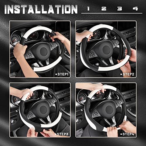 SEG Direct Car Steering Wheel Cover Universal Standard Size 14.5-15 inch, Black and White Microfiber Leather - color: Black and White, size: Standard size[14 1/2''-15'']