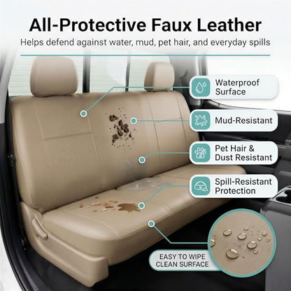 FH Group Classic PU Leather Split Bench Car Seat Cover – Universal Fit for Cars Trucks & SUVs (Solid Beige) - color: Solid Beige, size: Rear Set