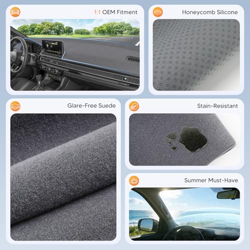 Upgraded Gray Dashboard Cover for 2022-2026 Honda Civic Accessories, Custom Fit Dash Mat Carpet Sunshade Pad UV Protection Anti-Glare Non-Slip - size: 22-26 Civic Dash Cover(Gray)
