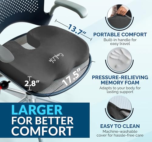 ComfiLife Premium Gel & Memory Foam Seat Cushion – Doctor Recommended Office Chair Cushion, Car Seat Cushion – Chair Cushions for Back & Sciatica Pain Relief – Seat Cushions for Office Desk (Charcoal) - color: Charcoal, size: Large
