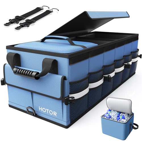 HOTOR Car Trunk Organizer - Trunk Organizer for SUV with Removable Cooler Bag, Foldable Cover, 3 Compartment Car Storage Essential Car Accessories for Truck, Van & Sedan, Blue, 33.1" x 12.6" x 11.0" - color: Blue, size: 33.1" x 12.6" x 11.0"