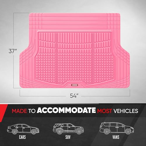 MotorTrend FlexTough Rear Cargo Mat – Heavy-Duty Trimmable Rubber Trunk Mat, Universal All-Weather Cargo Liner for Cars, SUVs & Trucks, Flexible Non-Slip Automotive Floor (Pink) - color: Pink
