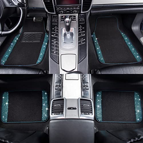 CAR PASS Bling Rhinestones Diamond Waterproof Car Floor Mat, Crystal Sparkly Shining Glitter Carpet, Anti-Slip PVC Heel Pad Universal for Interior Auto SUV,Sedan,Van,4pcs Girly Women Mint Teal Diamond - color: Mint Diamond