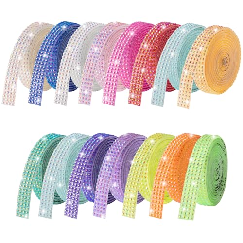 15-Yard Bedazzling Strips, 15-Rolls Rhinestone Ribbon Self Adhesives, 15 Colors Bedazzling Kit, Rhinestones for Crafting, Rhinestone Strips for DIY Craft - color: 4 Rows 15 Colors-2
