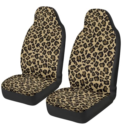 Leopard Print Car Front Seat Covers Set of 2 Nonslip Car Seat Covers Front Seats Only Stretch Polyester Fabric Cover Cars Seats Covers Protector for Cars Sedans SUVs - color: Leopard Print