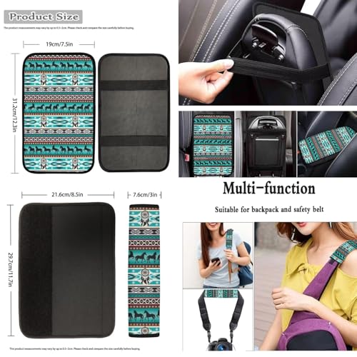 Dreaweet Aztec Car Seat Covers Full Set Native American Dreamcatcher and Horse Seat Covers with Steering Wheel Cover,Armrest Pads,Seat Belt Pads,Coasters,Gear Shift & Handbrake Cover,Universal Fit - color: Aztec Dreamcatcher Horse