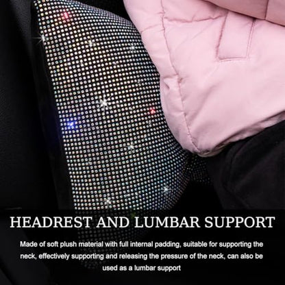 Bling Car Seat Neck Pillow, Soft Bling Bowknot Headrest Neck Support Rest Cushion, Neck Relax Head Rest Auto Pillow with Crystal Rhinestone for Women, Car Accessories (Pink) - color: Pink