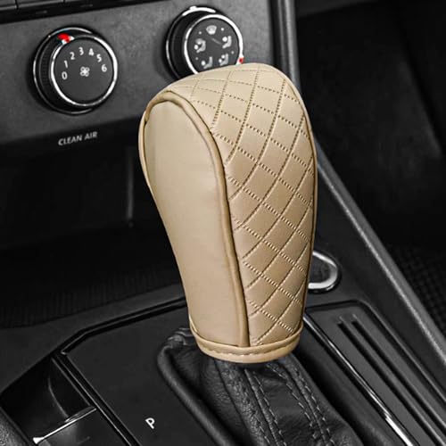 Leather Car Gear Shift Knob Cover, Upgraded Anti-Slip Design Stick Shift Knob Cover, Universal Durable Car Decorative Accessories Shifter Stick Protector Suitable for Cars,Trucks,SUVs (Beige) - color: Black/Gray