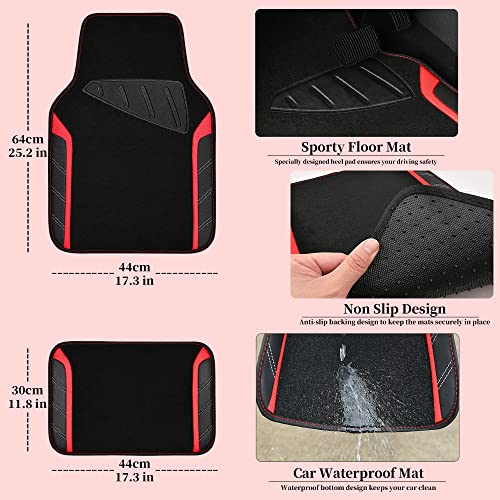 CAR PASS Air Mesh Leather Car Seat Covers for Front Seats, Waterproof Car Floor Mats, Sporty Steering Wheel Cover, Universal Fit for 95% Cars Truck SUV (Black and Red) - color: Red