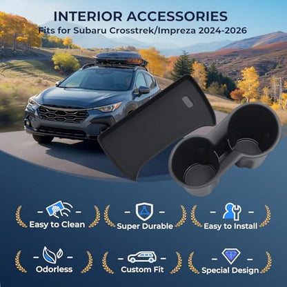 Cup Holder Insert & Wireless Charging Protective Mats for Subaru Crosstrek/Impreza 2026 2025 2024, Center Console Interior Accessories Cup Holder & Wireless Charger Cover Pad, Black - style: Fits for 2024-2026 Crosstrek/Impreza