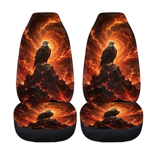Eagle Fire Print Car Seat Covers, 2 Pcs Washable Auto Interior Accessories Car Front Seats Protectors, Breathable Automotive Seat Cushion for Most Vehicles - color: Eagle Fire