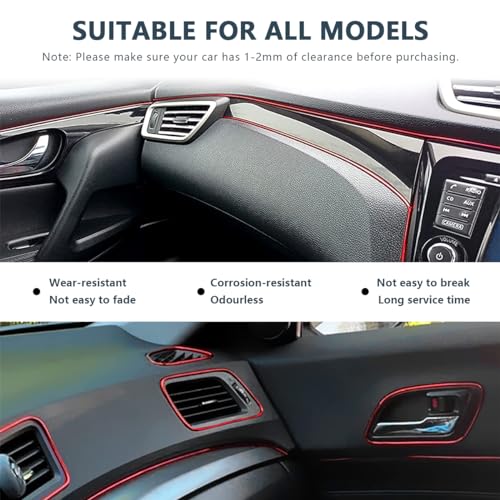 Car Interior Trim Strips, 33Ft Bendable Flexible Automobile Molding Line Strip Garnish, Door Edge Trim with Installing Tool, Universal Car Accessories (Red)