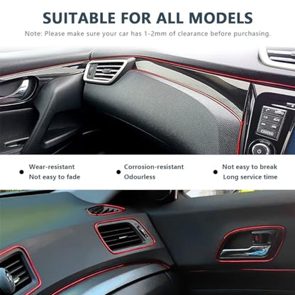 Car Interior Trim Strips, 33Ft Bendable Flexible Automobile Molding Line Strip Garnish, Door Edge Trim with Installing Tool, Universal Car Accessories (Red)