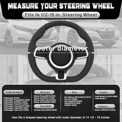SEG Direct Flat Bottom Steering Wheel Cover Breathable, D Shaped Car Wheel Cover 14 1/2-15 in. (37-39 cm), Black Beige Microfiber Leather - color: 7. Beige, size: Standard size[14 1/2''-15'']