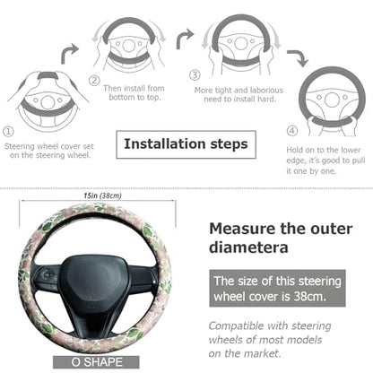Retro Pink and Purple Flowers Steering Wheel Cover Auto Jacquard Steering Wheel Protector, Anti-Slip, Breathable, Absorbing Sweat, Universal Car Accessories 14.5–15 inch,Fit for Most Car, Trucks, SUV - style: Pink Cherry Blossom