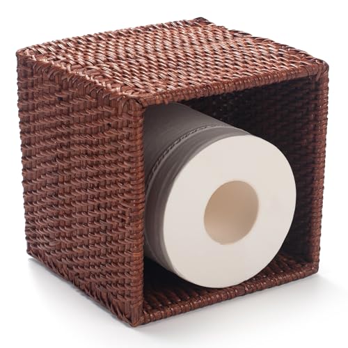 Square Rattan Tissue Box Cover, Hand Woven Wicker Tissue Holder, 5.5 x 5.5 X 5.7 inches, Honey Brown - color: Honey Brown, size: Square (5.7"H)